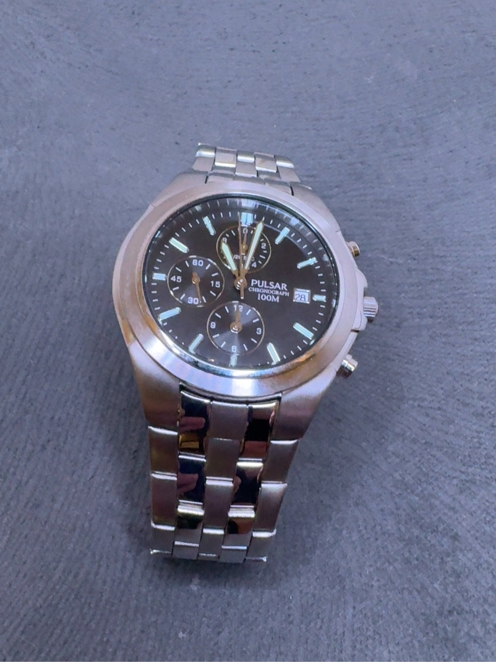 Pulsar Silver Stainless Steel Chronograph Watch with Black Dial